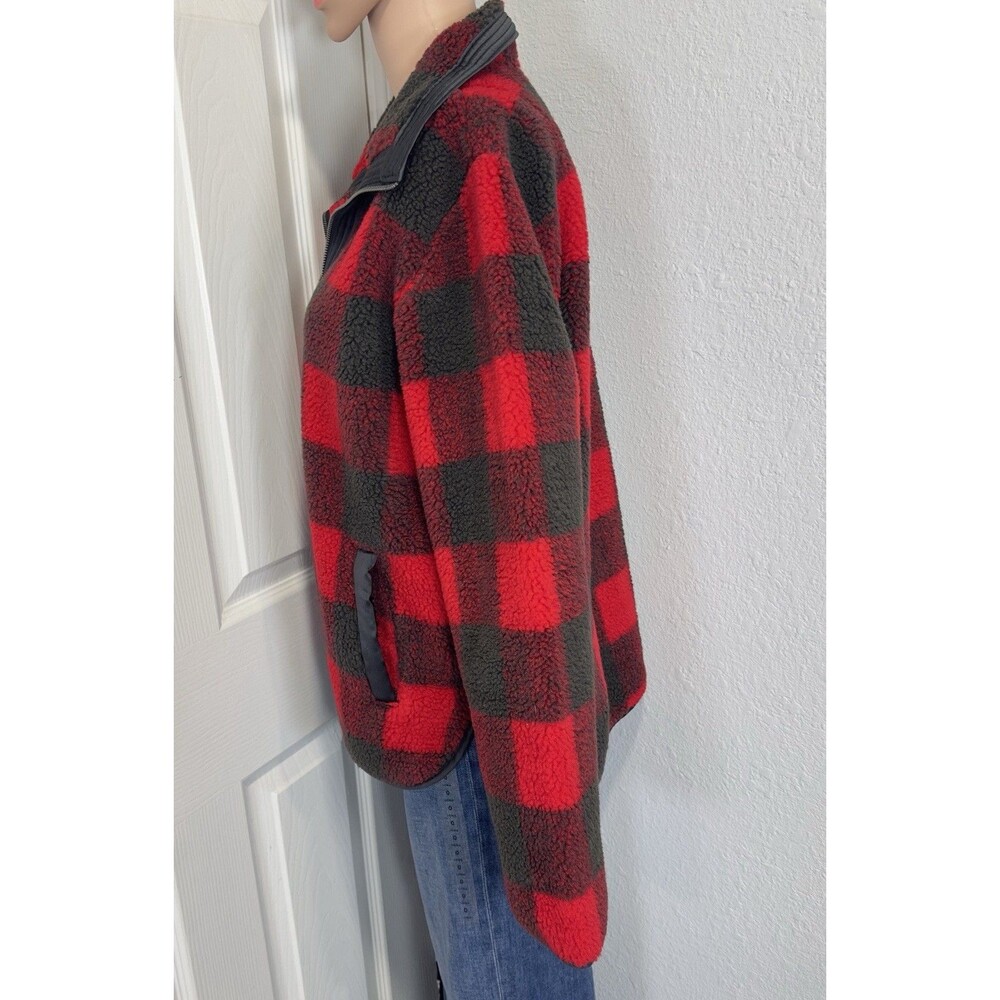 Abercrombie & Fitch Women’s S Sherpa Fleece Pullover Jacket Red Black Plaid - Picture 6 of 12